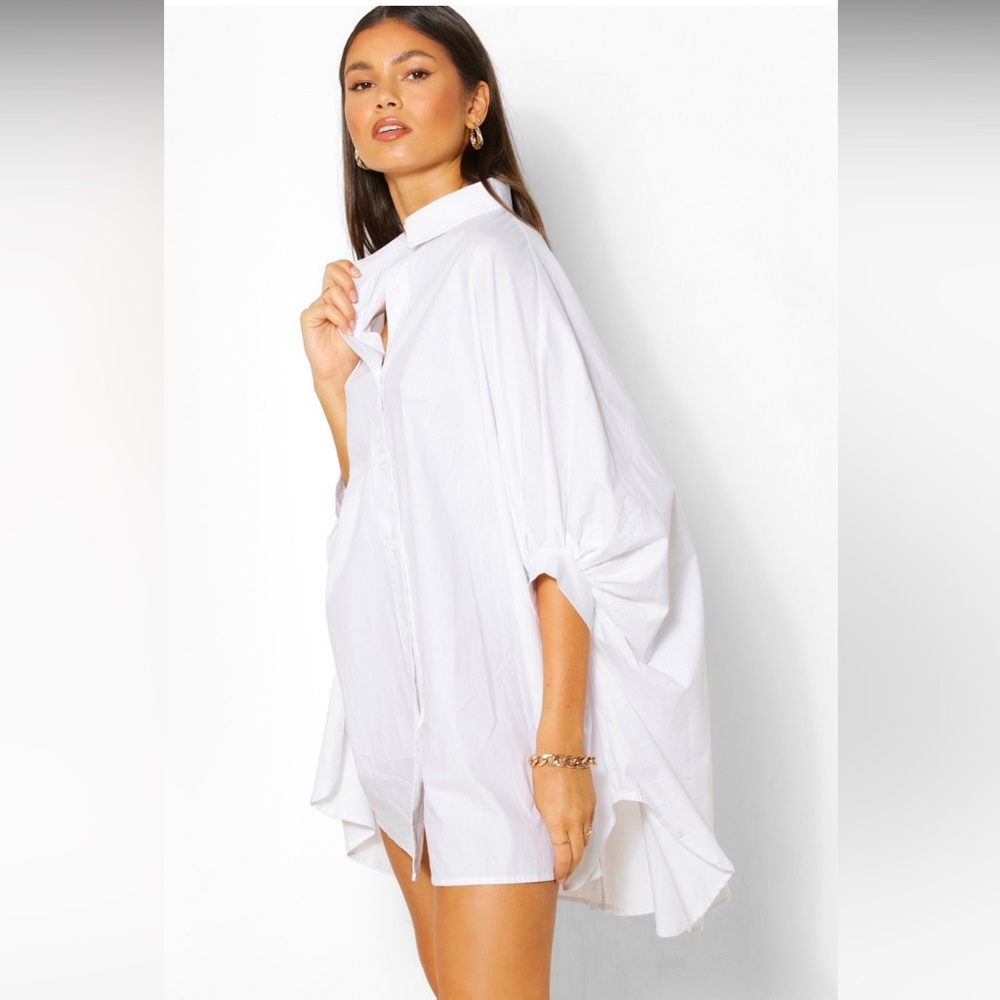 OVERSIZED BATWING SLEEVE SHIRT DRESS